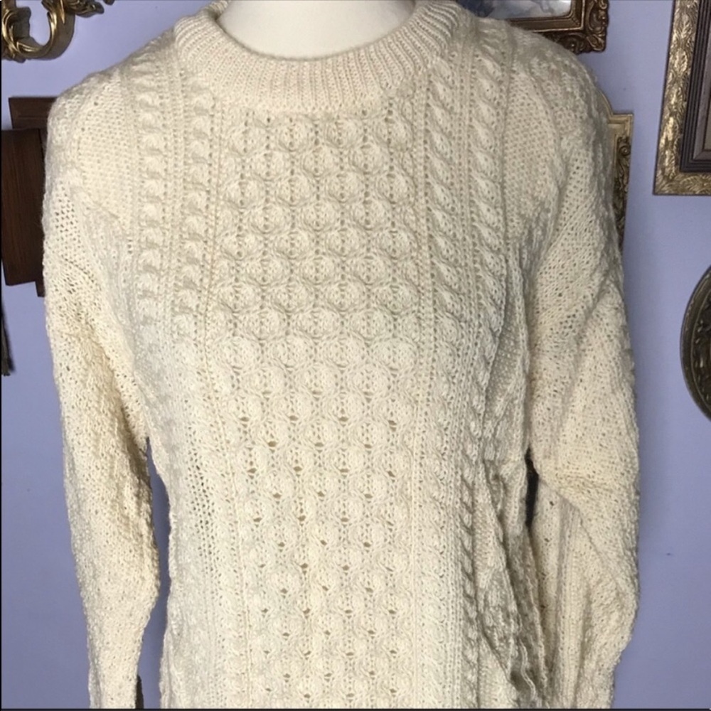 Inis Crafts Wool Made in Ireland Cable Knit Fisherman Sweater Medium - Picture 8 of 11